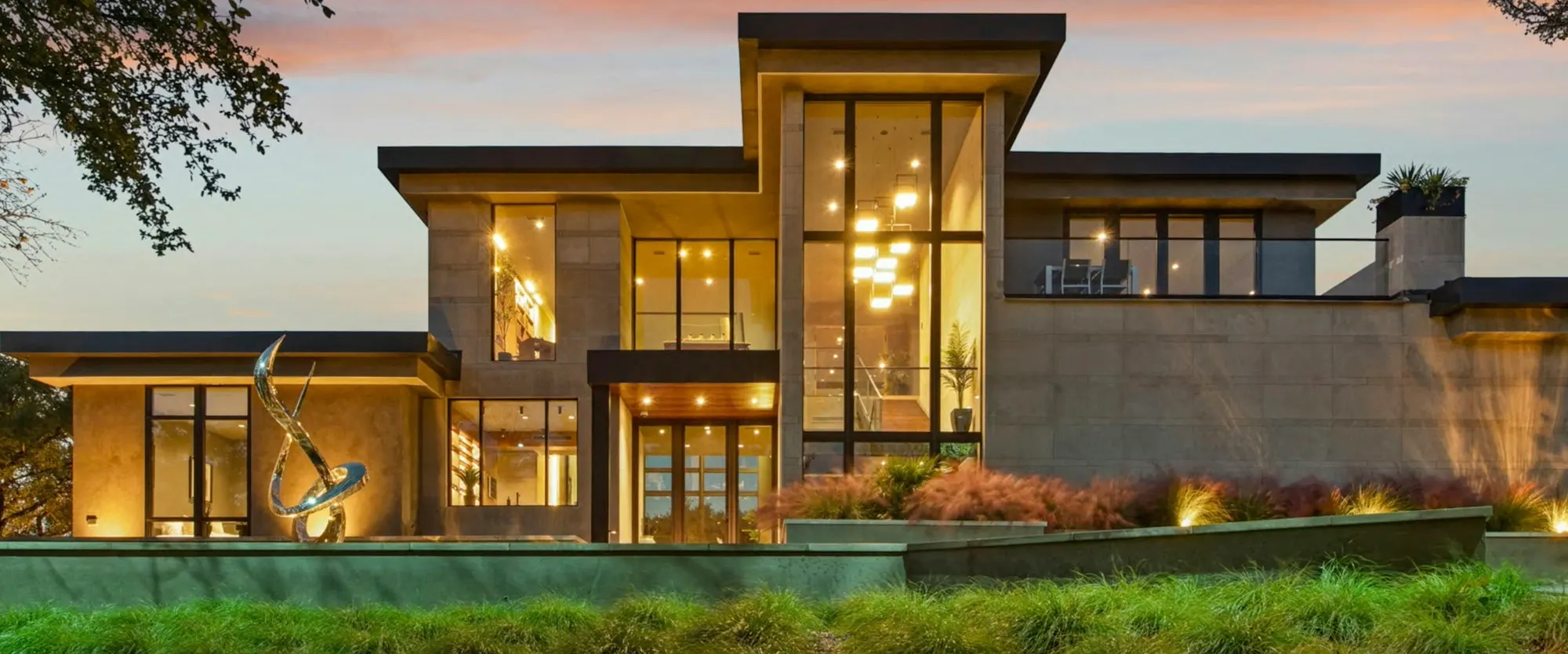 Modern home at dusk